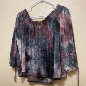 American Eagle Outfitters Tie Dye Crushed Velvet Off The Shoulder Blouse Size L